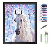 VEGCOO Cross Stitch Kits for Adults Beginners, Pre-Printed Stamped Embroidery Kits Horse Pattern 11CT Needlework Kit DIY Artwork for Adults Kids Girls Home Wall Decoration Gift(30x40cm)