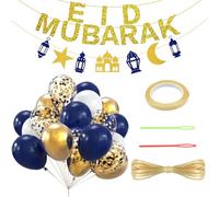VEGCOO Eid Mubarak Decorations, Eid al-Fitr Banner with 19 Pcs Balloons, Reusable Ramadan Festival Decorations for Home, Parties Decoration Set