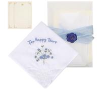 VEGCOO Embroidered Wedding Handkerchief Set, Something Blue for Bride, 30x30 cm White Cotton Handkerchief Happy Tears for Father Mother of the Bride Gifts