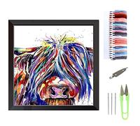 VEGCOO Embroidery Cross Stitch Kits for Beginners Adults, Pre-Printed Stamped Cute Bear Embroidery Kits 11CT Needlework Kit DIY Artwork for Adults Kids Girls Home Wall (Cow, 30x30cm)