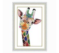 VEGCOO Giraffe Embroidery Kit, Pre-Printed Giraffe Cross Stitch Kit Embroidery Kit for Adults Beginners, DIY Hand Needlework Cross Stitch Kit for Home Wall Living Room Bedroom Deco (A)