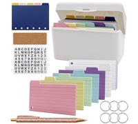 VEGCOO Index Card Box Set, Flashcard Box with 350 Colourful Thickened Lined Index Cards, 5 Dividers, 6 Rings, 1 Ballpoint Pen, 1 Sticker, 1 Label for School, Office, Home, On the Go Learning