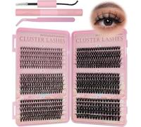 VEGCOO Individual Eyelashes Wispy Cluster Lashes 590 Pcs 20-40-50-60-80-100D Curl Lash Clusters False Eyelashes Kit Russian Eyelash Extension with Tools for Girls and Women (8-16 mm Mix)