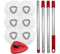 VEGCOO Mop Replacement Set Compatible With Vileda Turbo Microfibre - 6 Heads, 1 Base, 1 Adjustable Handle for Spin Mop