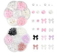 VEGCOO Nail Art Decoration, 3 Pieces Nail Charms 3D Pink White Bow Flower Nail Stickers Flowers Paired with Beads Nail Stones for DIY Charms Nails Lifting Nail Art Charms