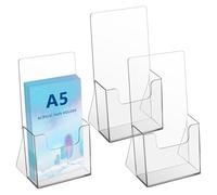 Vegena A5 Leaflet Holder, 3 Pack Acrylic Freestanding Brochure, Clear Acrylic Brochure Holder, Desktop Display Stand Rack for Pamphlet, Menu, Flyer, Booklet, Countertop Organizer