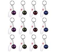 Vegena Bowling Pin Keyring, 12 Pieces Mini Bowling Ball Pendant Key Chain, Keychain Charms for Party Favour Sports Event School Supplies Children