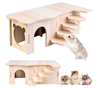 Vegena Hamster House with Steps - Wooden Corner House Hideout for Dwarf Hamsters, Gerbils, Degus (27x15x10.5cm)