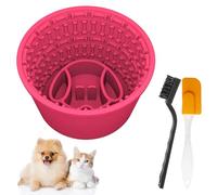 Vegena Silicone Dog Licking Mat Bowl, Slow Feeder Dog Bowl, Dog Licking Bowl, Dog Lick Bowl with Spatula and Brush, Licking Treat Dispenser for Anxiety Relief and Slow Feed Training (Rose Red)