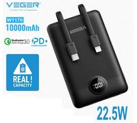 VEGER Fast Charging 22.5W Compact 10000Mah PowerBank + Cables for Apple Samsung