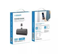 VEGER PlugON-C 5000mAh Mini Power Bank, 20W PD Fast Charging with Built-in Extended Lightning Connector, Ultra Compact Portable Charger with LED Indicator for iPhone 12/13/14/15/16 - Black