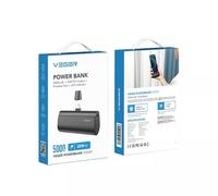 VEGER PlugON-L 5000mAh Mini Power Bank, 20W PD Fast Charging with Built-in Extended Lightning Connector, Ultra Compact Portable Charger with LED Indicator for iPhone 11/12/13/14 - Black