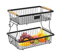 Vegetable Basket - 2 Tier Kitchen Fruit Rack, Fruit Rack for Vegetables and Vegetables, Fruit Holder Organizer, Basket Wire Storage with 2 Perch