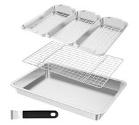 Vegetable Basket for the Grill, Grill Tray with Flat Base, Stainless Steel Grill Cage with Flat Rectangular Base, Flat Opening and Secure Handle, for Fish, Peppers, Picnic and Beach Party