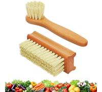Vegetable Brush Set of 2 - Fruit and Vegetable Brush Scrubber for Food, Potato Scrubber, Mushroom Brush with Comfortable Wooden Handle, Scrubber Brush for Food with Comfortable Non-Slip Beechwood
