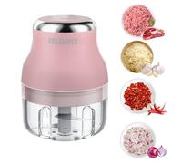 Vegetable Chopper, 100ML Electric Garlic Chopper, Rechargeable Mini Blender, Powerful Small Food Processor, Blender to Vegetable, Wireless Food Cutter for Ginger, Chili, Fruit, Meat, etc（Pink）