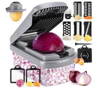 Vegetable Chopper,12-in-1 Multifunctional Food Chopper,Professional Onion Chopper with 7 Blades,Vegetable Cutter with Container for Salad,Potato,Carrot,and Garlic Essential Kitchen Tool (Silver black)