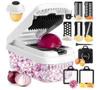 Vegetable Chopper,12-in-1 Multifunctional Food Chopper,Professional Onion Chopper with 7 Blades,Vegetable Cutter with Container for Salad,Potato,Carrot,and Garlic; Essential Kitchen Tool (White)