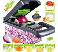 Vegetable Chopper, 14-in-1 Multifunctional Food Chopper, Onion Chopper (with Container), Suitable for Chopping Potatoes, Carrots and Garlic, and Also a Food Slicer