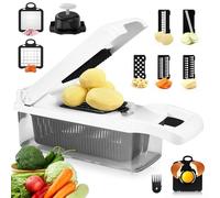 Vegetable Chopper, 15 in 1 Mandoline Vegetable Slicer Multifunctional, Veg Slicer with Lid, Potato Spiral Cutter Onion Chopper Yolk Separator Peeler with Cleaning Brush for Cutting Vegetables Fruit
