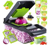 Vegetable Chopper 15-in-1 Mandoline Vegetable Slicer Onion Food Chopper Cutter Multifunction Mini Dicer Manual Spiralizer Kitchen Gadgets for Onion Veg Garlic Potato Salad Cheese Grater, Gray