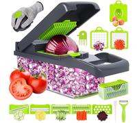 Vegetable Chopper, 18-in-1 Mandoline Slicer - Multifunction Food Cutter with 7 Interchangeable Blades, Safety Glove, Peeler & Cleaning Brush for Vegetables and Fruits (Light Grey)