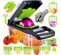 Vegetable Chopper, 18-in-1 Mandoline Slicer - Multifunction Food Cutter with 7 Interchangeable Blades, Safety Glove, Peeler & Cleaning Brush for Vegetables and Fruits