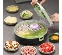 Vegetable Chopper,9 in 1 Kitchen Mandoline Food Chopper Multifunctional Vegetable Cutter Veg Onion Dicer Salad Chopper Potato Cutter Egg Yolk Separator with Large Capacity Double Layer Drainage Basket