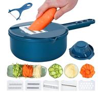 Vegetable Chopper-9 in 1 Potato Slicer,Vegetable Grater Food Chopper with Container Multifunctional Chopper Vegetable Cutter Slicer with 6 Stainless Steel Blades for Kitchen (Blue, 9 in 1)