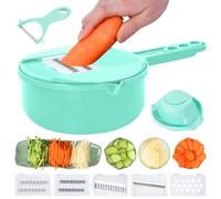Vegetable Chopper-9 in 1 Potato Slicer,Vegetable Grater Food Chopper with Container Multifunctional Chopper Vegetable Cutter Slicer with 6 Stainless Steel Blades for Kitchen (Blue, 9 in 1)