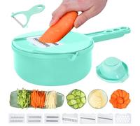 Vegetable Chopper-9 in 1 Potato Slicer,Vegetable Grater Food Chopper with Container Multifunctional Chopper Vegetable Cutter Slicer with 6 Stainless Steel Blades for Kitchen (Blue, 9 in 1)