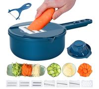 Vegetable Chopper-9 in 1 Potato Slicer,Vegetable Grater Food Chopper with Container Multifunctional Chopper Vegetable Cutter Slicer with 6 Stainless Steel Blades for Kitchen (Blue, 9 in 1)