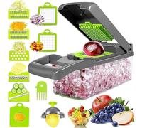 Vegetable Chopper & Cutter, 15-in-1 Mandoline Kitchen Vegetable Slicer & Dicer, Kitchen Multifunctional Manual Spiralizer with Stainless Steel Blades for Veg Food Onion Salad Potato Cheese