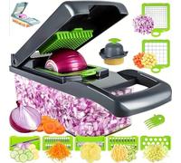 Vegetable Chopper Cutter and Mandoline Slicer, 14 in 1 Kitchen Gadget, Veggie Onion Salad Food Chopper with Container, Potato Chipper and Cucumber Carrot Slicer Tool