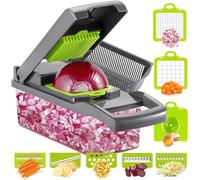 Vegetable Chopper & Dicer 14-in-1 Fruits Cutter Mandoline Slicer Food Chopper/Cutter with 8 Stainless Steel Blades, Adjustable Slicer & Dicer with Storage Container Grey