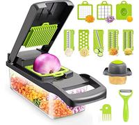 Vegetable Chopper, EASY SLICE, Multifunctional 16-in-1 Food Fruit Choppers Onion Chopper Vegetable Slicer Cutter Dicer Veggie Chopper, Colander Basket, Container for Salad Potato Carrot Garlic