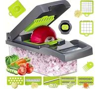 Vegetable Chopper - High-Performance Vegetable Food Cutter - Kitchen Veg Dicer with Stainless Steel Blades Peeler Hand Guard and Brushes - Salad Onion Chopper Box with Lid (14 in 1)