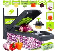 Vegetable Chopper Mandoline Slicer,Veggie Chopper, Multifunctional 10 in 1 Food Choppers, Kitchen Vegetable Slicer Dicer Cutter,Onion Mincer,Cheese,Colander Basket,Kitchen Gadgets (Gray/Green)