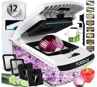 Vegetable Chopper & Mandoline Slicer with Container - Veggie Onion Salad Food Cutter Dicer - Julienne & Wavy Slicer - Grater Zester - Kitchen Tools Gadgets - Home Essentials (12-in-1 PRO White)