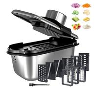 Vegetable Chopper Mandoline Vegetable Slicer Stainless Steel Chip Cutter Salad Chopper Apple Slicer Onion Chopper Potato Chipper Veg Dicer Fruit Cutter Food Chopper for Kitchen with Container (9-in-1)