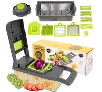 Vegetable Chopper Multifunctional 14-in-1 Kitchen Tool with Interchangeable Stainless Steel Blades, Container and Hand Guard