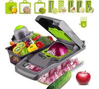 Vegetable Chopper,OLIYA 12-in-1 Multifunctional Onion Chopper,Vegetable Slicer with Container, with 6 Stainless Steel Blades, Fruit and Vegetable Shredder
