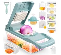 Vegetable Chopper,Senbowe Multifunctional 13-in-1 Food Choppers Onion Chopper Slicer Cutter Dicer Veggie with 8 Blades,Colander Basket,Container for Salad Potato Carrot Garlic, Blue +White