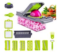 Vegetable Chopper Slicer Dicer 14-in-1 Fruits Cutter Mandoline Slicer Food Chopper/Cutter with 8 Stainless Steel Blades, Adjustable & Dicer with Storage Container Grey