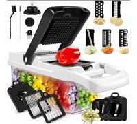 Vegetable Chopper Vegetable Cutter Mandoline Vegetable Slicer - Veggie Onion Salad Food Chopper Manual - Potato Chipper - Veg Chopper and Dicer - Kitchen Tools & Gadgets (All-in-1 Standard White)