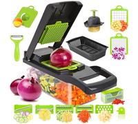 Vegetable Chopper w/Container, 16-in-1 Multifunctional Kitchen Mandoline Slicers and Vegetable Cutters, Cheese Grater, Dicing Machine, Kitchen Vegetable Fruit Cutter for Salad Veggie Onion Potato