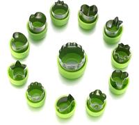 Vegetable Cookie Cutter Set, Green Plastic Flower Shaped Pastry Cutters, 12 Pieces (12)