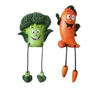 Vegetable Decorations 2 Pieces Fun Sculpture with Dangling Legs | Broccoli and Carrot Resin Desk Ornament for Indoor Outdoor Office Desk Garden Yard