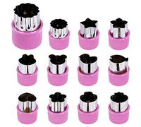 Vegetable Fruit Cutter Stainless Cookie Cutters Shapes Set with Anti-Slip Protection Handle for Cute Pastry Bento Lunch Kids Party 12 Pieces Purple
