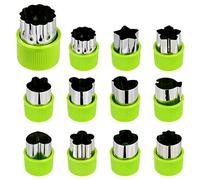 Vegetable Fruit Cutter Stainless Cookie Cutters Shapes Set with Anti-Slip Protection Handle for Cute Pastry Bento Lunch Kids Party 12 Pieces Green